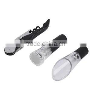 3PCS Wine Vacuum Saver Bottle Stopper Corkscrew Opener Liquor Pourer Tool Set thumbnail-2