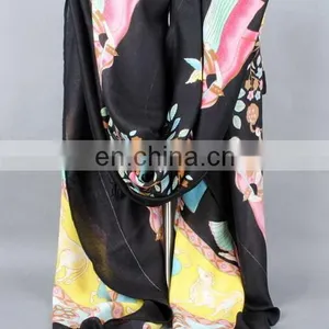 Ethnic Style Textile Fabric Tassels Scarves Black Printed Oversize Women Fashion Scarves Cape thumbnail-1