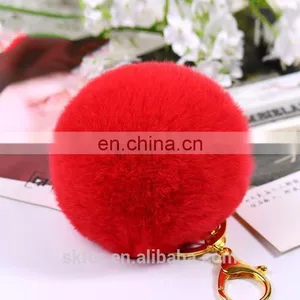 Factory Wholesale High Quality Real Rex Rabbit Fur Pom Pom Keychain thumbnail-4
