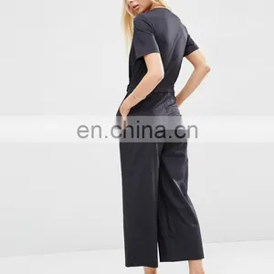 Fashion High Quality Short Sleeve V Neck Wrap Front Jumpsuit Uniform Women thumbnail-3
