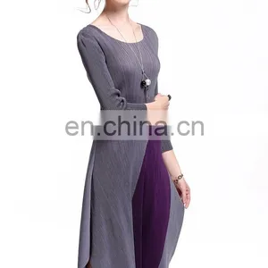 China Manufacter Round Neck Slim Pleat Dress Women Daily Wear Irregular Hem Dress thumbnail-2