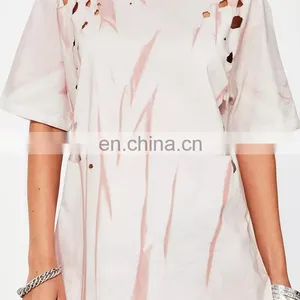 Pink Summer Distressed Washed Short Sleeve Women t Shirt thumbnail-4