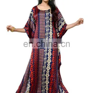 2017 India Ethnic Wear Pritned Kaftans / Womens Casual Wear Long Japan Satin Silk Kaftans / Beach Wear Kaftans thumbnail-3