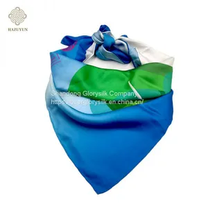 No MOQ 90X90cm Own Design Digital Printing Polyester Neckerchief Silk Feel Square Women Scarf thumbnail-3