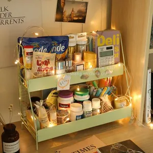 Custom Iron Art Shelf Double-deck Table Reception Dormitory Red Bedroom Desk Multi-layer Snack Shelf thumbnail-2