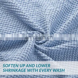 Premium Blue Washable Thick Breathable Cotton Sand Wash Waffle Blanket thumbnail-5