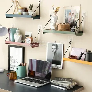 New Design Vintage Black Metal Wood Hanging Wall Mount Shelf Floating Decorative Wall Shelf For Bedroom thumbnail-1