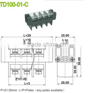 21.00mm Pitch Feed Panel Through Terminal Block With Dual Level 600V 101A thumbnail-2