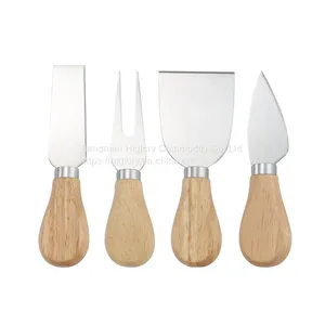 4 Piece Cheese Knife Set With Wooden Handle Kitchen Cheese Tools Dessert Pizza Slicer Cheese Cutter thumbnail-1