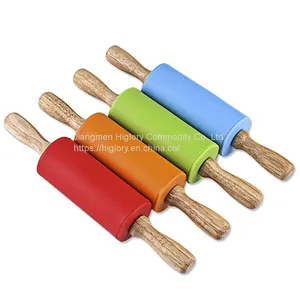 Baking Tools Non Stick Silicone Rolling Pin With Rubber Wood Handle Rolling Stick thumbnail-1
