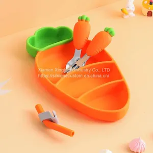 Cute Carrot Shape Plate Cutlery Set Baby Silicone Feeding Set thumbnail-1