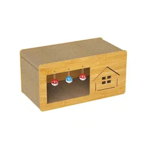 MEOW LOVE Cat Scratcher Box Cardboard House Large Cat Scratching Bed Corrugated Board Detachable thumbnail-1