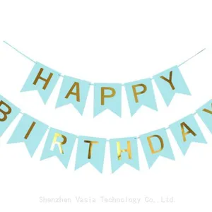 Pink Blue Birthday Banners Shimmering Gold Letters Fishtail for Party Wall Decor thumbnail-4