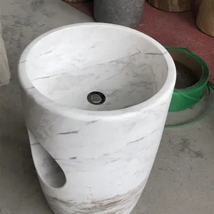 Modern Freestanding Bathroom Hand Wash Basin Natural Stone Carrara Marble Stone Pedestal Sink for Home Hotel Villa Bathroom Washbasin thumbnail-4