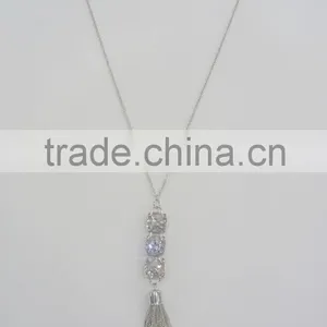 FASHION BIG GLASS STONE CHAIN TASSEL NECKLACE thumbnail-3