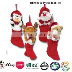 Kids Christmas Decorations Sock Animal Plush Christmas Sock /New Design Animal Shaped Plush Christmas Socks for 2015 thumbnail-1