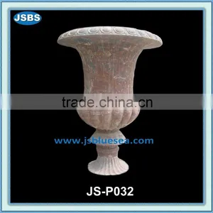 Red Natural Stone Carved Garden Flower Pot thumbnail-1