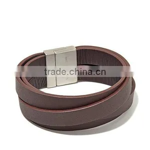 Leather Bracelet Cheap Wholesale Brown Leather Unisex Simple Bangle With 316L Clasp Best Gifts for Friends thumbnail-1