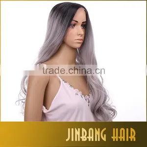 2016 Hot Sale Synthetic Long Gray Wigs for Black Women Cosplay 1B Ombre Silver Grey Lace Front Wigs Middle Part 24inch thumbnail-4