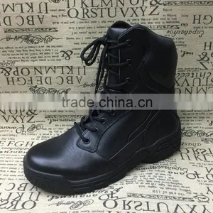 Black Genuine Leather Army Military Police Tactical Boots With Zipper thumbnail-1