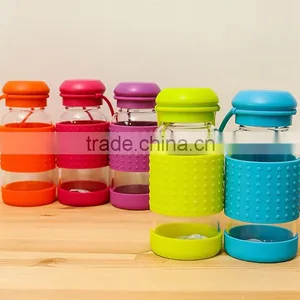 Candy Color Glass Water Bottle With Silicone Sleeve,BPA Free Glass Water Bottle With Silicone Sleeve thumbnail-1
