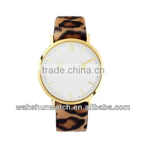Ladies Genuine Leather Two Hands Movement Slim Gold Watches thumbnail-1
