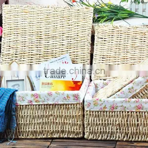 Eco-friendly Home Used Hotel Used Sundries Storage Hand Woven Baskets of Corn Husk With Cover thumbnail-2