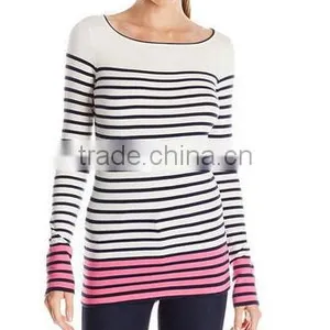 Women's Long Sleeve Black Stripe 12GG Knitted Cardigan Sweater thumbnail-1