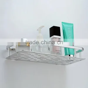 Silver Wall Mounted Bathroom Aluminum Storage Shelf Basket With Hooks thumbnail-5