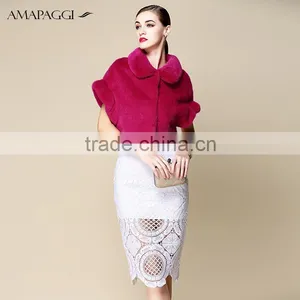 Hot Sale Red Whole Mink Fur Shawl for Girls thumbnail-1