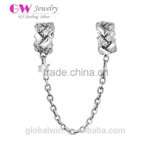Wholesale Silver Charm Elegance Safety Chain With Crystal Stone Large Hole 925 Sterling Silver Safety Chain DIY Pendant Charm thumbnail-4