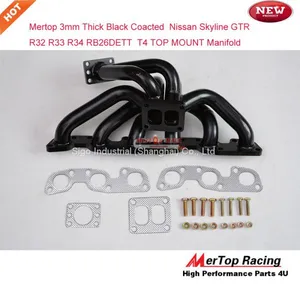 Mertop 3mm Thick Black Coated Niss** Skyline GTR R32 R33 R34 RB26DET RB26 T4 TWIN TOP MOUNT Turbo Exhaust Manifold thumbnail-2