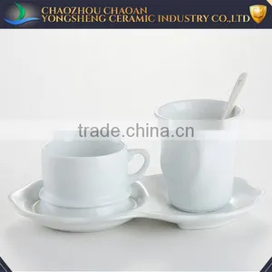 The Two Connected Blank Ceramic Coffee Cup Plate Set thumbnail-1
