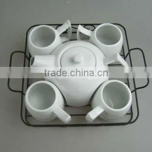 White Porcelain Tea Set With Metal Stand thumbnail-1