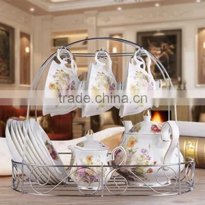 Grace Porcelain Tea Set Promotion Porcelain 13pcs Tea Pot Set With Stand thumbnail-1