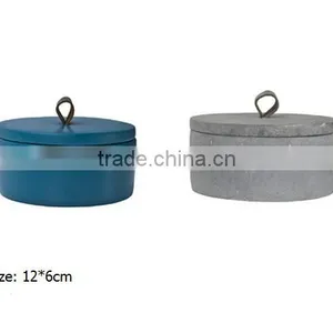 Kitchen Accessories Concrete Canister Round Concrete Salt Container With Leather Handle thumbnail-1
