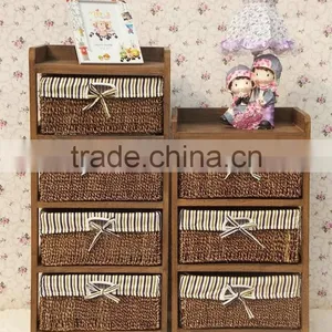 Shabby Chic Wooden Sotorage Wicker Caninet With 5 Drawers thumbnail-1