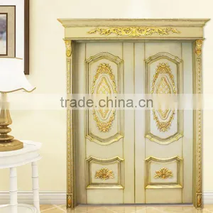 High End European Imperial Style Rome Framed Decorative Solid Wood Carving Double Door Painted in White and Gold BF12-05234c thumbnail-1
