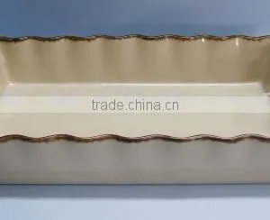 Newest 16.3" Set of 2 Beige Color Glazed Ceramic Loaf Pan thumbnail-1