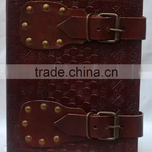 Handmade Vintage Embossed Leather Journal With Dual Belt thumbnail-1
