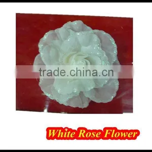 Gauze White Rose Flower With Glitter thumbnail-1