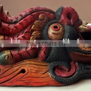 Hand Crafted Wooden Mask of Demon Wall Hanging Made In Nepal thumbnail-2