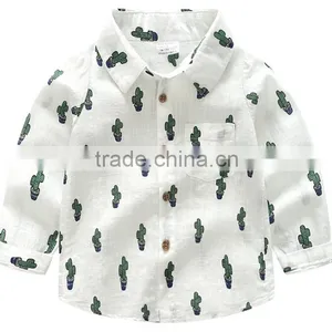Populer Kids Boys Cactus Heart-shaped Print Cotton and Linen Shirt thumbnail-2