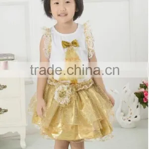 2016 Wholesale and Factory Price Golden Childhood Tutu Set With Golden Headband and Pleated the Flowers for Baby Gilrs thumbnail-6
