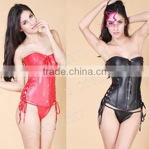 Women Plus Size Sexy Bodysuit Cheap Leather Corset Tops thumbnail-1