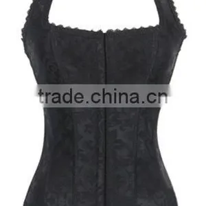 Instyles Burlesque Brocade Steel Boned Black Halter Corset Top S-6XL thumbnail-1
