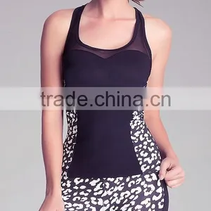 Polyester Spandex Fitness Yoga Mesh Clothing Contrast Color Gym Tank Top thumbnail-3