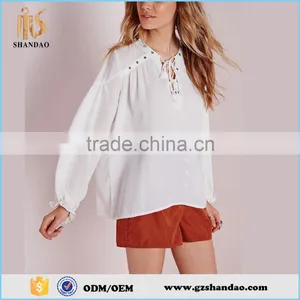 Latest Design Korean Style Fashion Women Blouse O-neck Chiffon Style Blouse thumbnail-1