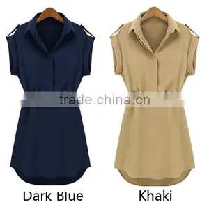 Onen Trade Assurance Instyles Summer Women Short Sleeve Shirt Style Chiffon Dresses for With Belt Plus Sizes 1455 Outlet f thumbnail-2