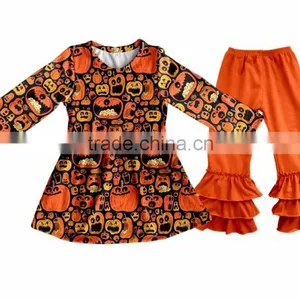 2017 New Style Halloween Holiday Clothes Sets Pumpkin Remake Frock Designs Baby Girl Boutique Clothing Sets thumbnail-1